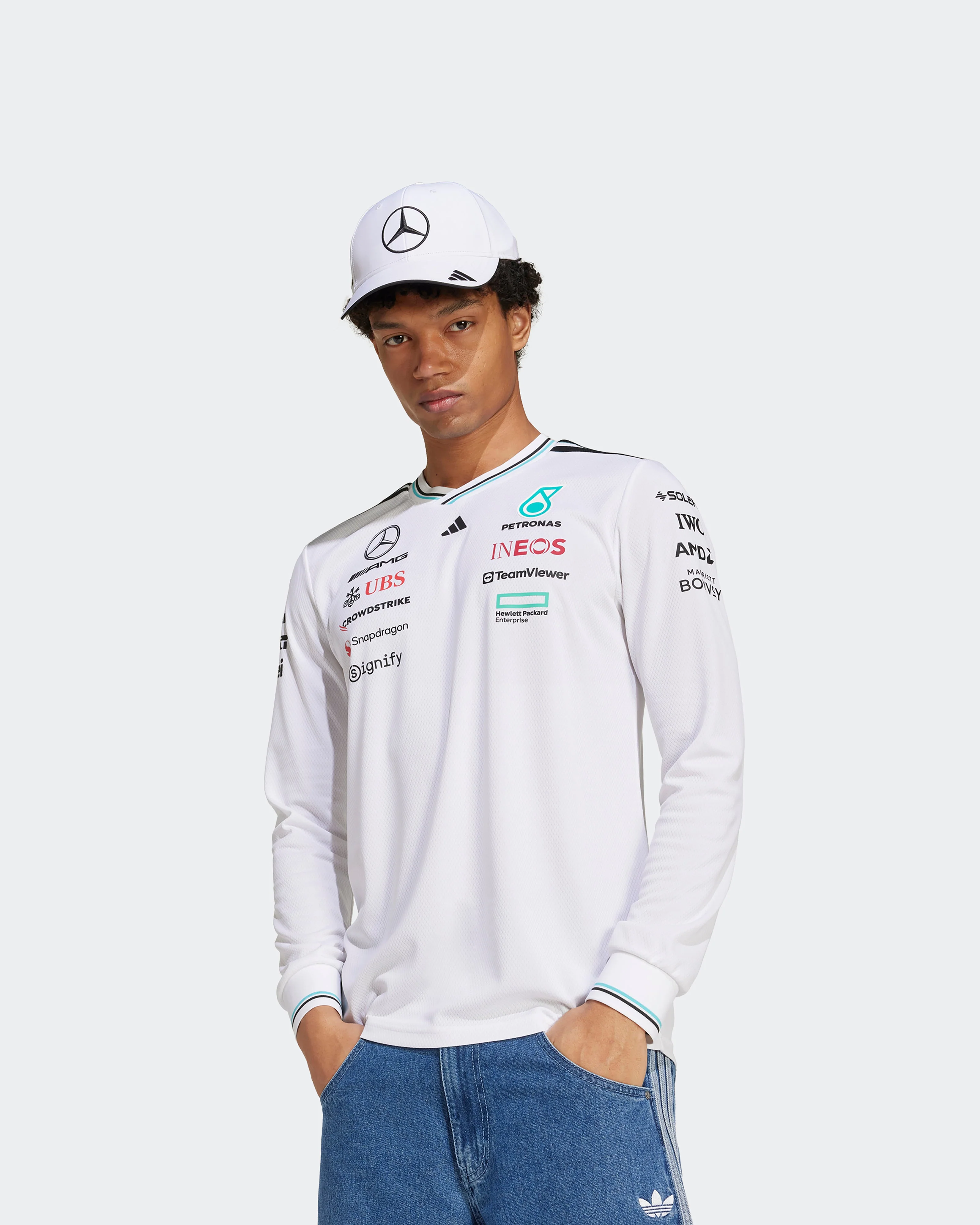 Mens 2025 Authentic Long Sleeve Driver Tee White - Image 5
